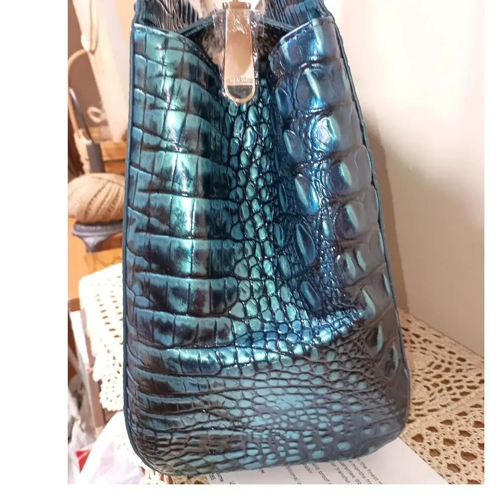 NWT BRAHMIN Melbourne Collection Blue Patina Small Finley Carryall Satchel Bag